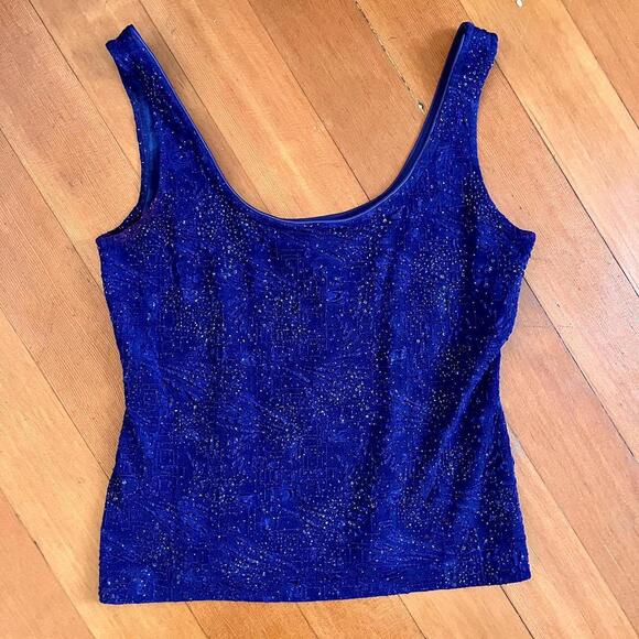 Alex Evenings Vintage 80s Women's Blue Sparkle Jacket & Tank Set, Size S Petite - Picture 5 of 7